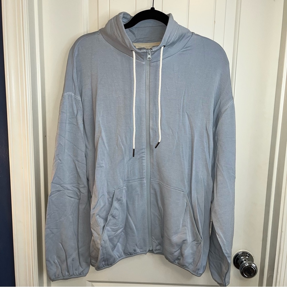 NWT MELLODAY/ Drawcord Zip Front Sweatshirt In Light Blue Size 1X